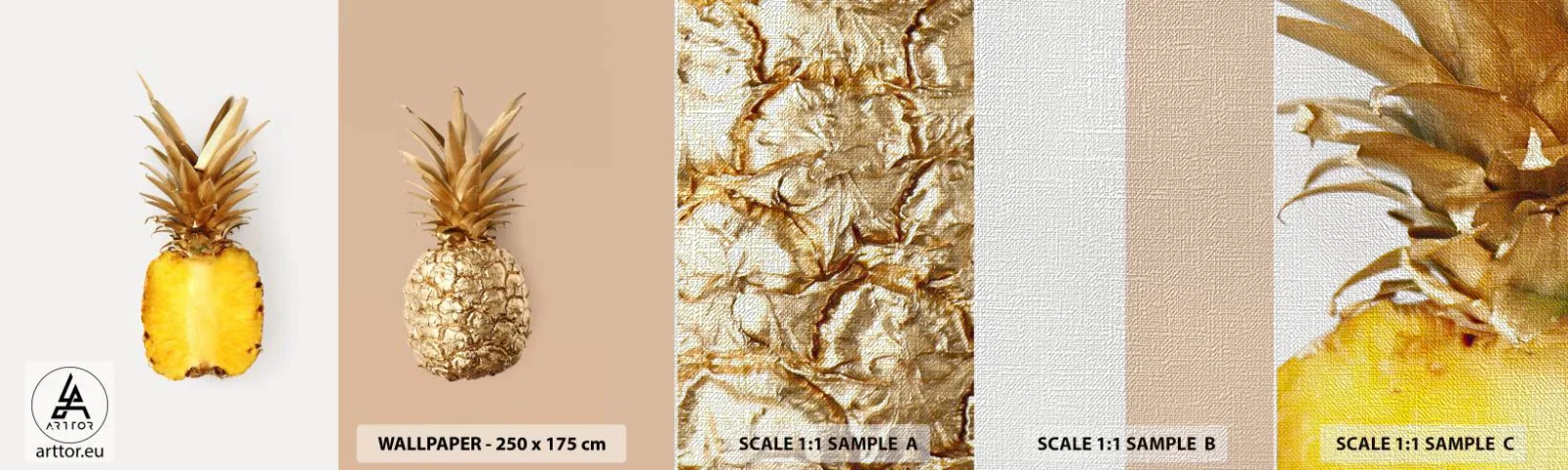 Prøve Fototapet Premium Canvas - Ananas til os - Ananas, Frugt, Dessert - 100x30 cm