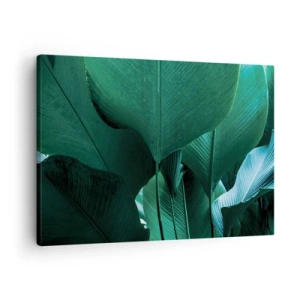 Lærredstryk - Billede på lærred - Grønne blade i en minimalistisk komposition - 70x50cm - Mod lyset - Moderne vægdekoration til stue og soveværelse ARTTOR