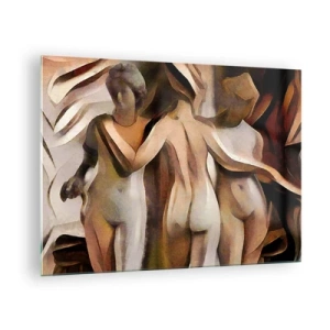 Billede på glas - Abstrakt komposition med tre figurer - 70x50cm - Tre Nåder 2.0 - Moderne vægdekoration til stue og soveværelse ARTTOR