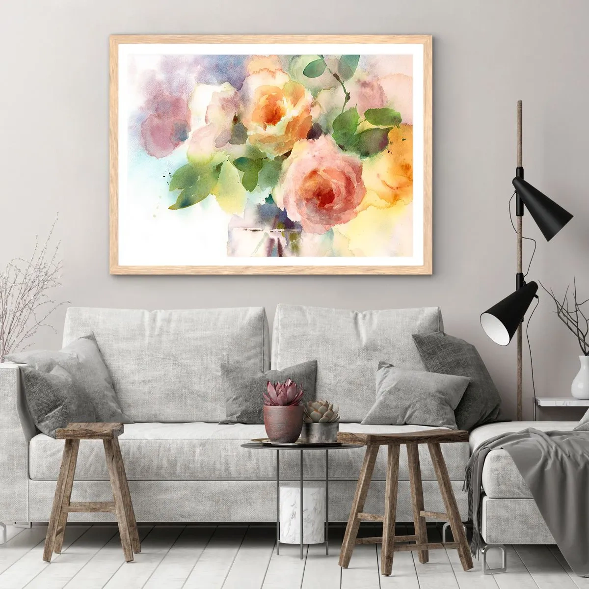 Plakat i ramme af lyst egetræ - Delikat som akvarelfarve - 40x30 cm