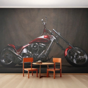 Fototapet Selvklæbende Deluxe Sticker - Rød og sølvfarvet skønhed - Motorcykel, Chopper, Automotive - 150x105 cm