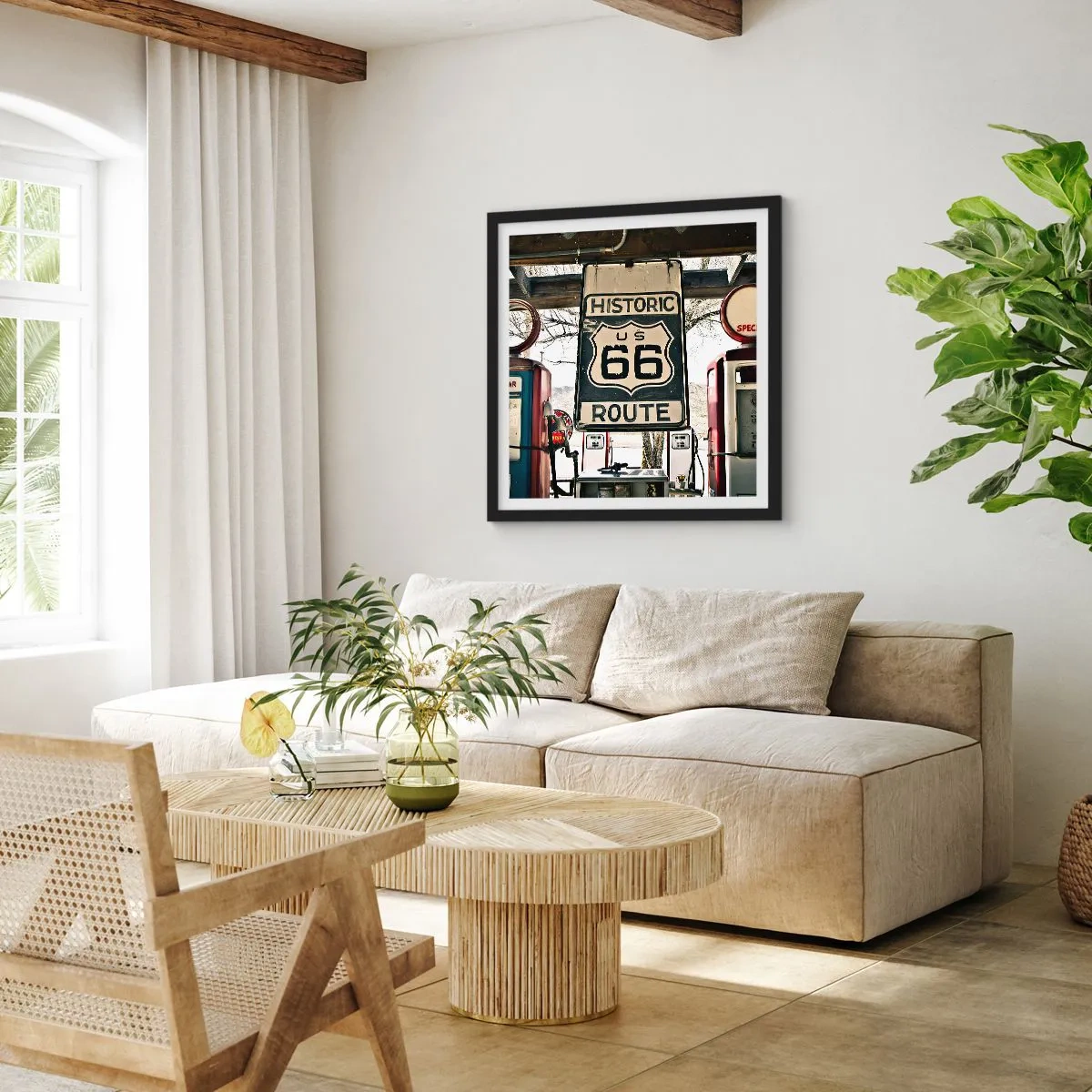 Plakat i sort ramme - En retro-amerikansk rejse - 40x40 cm