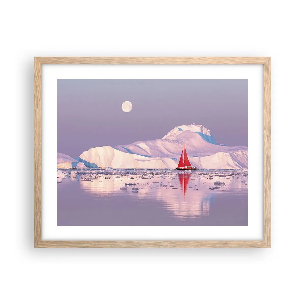 Plakat i ramme af lyst egetræ - Sejlets varme, isens kulde - 50x40 cm