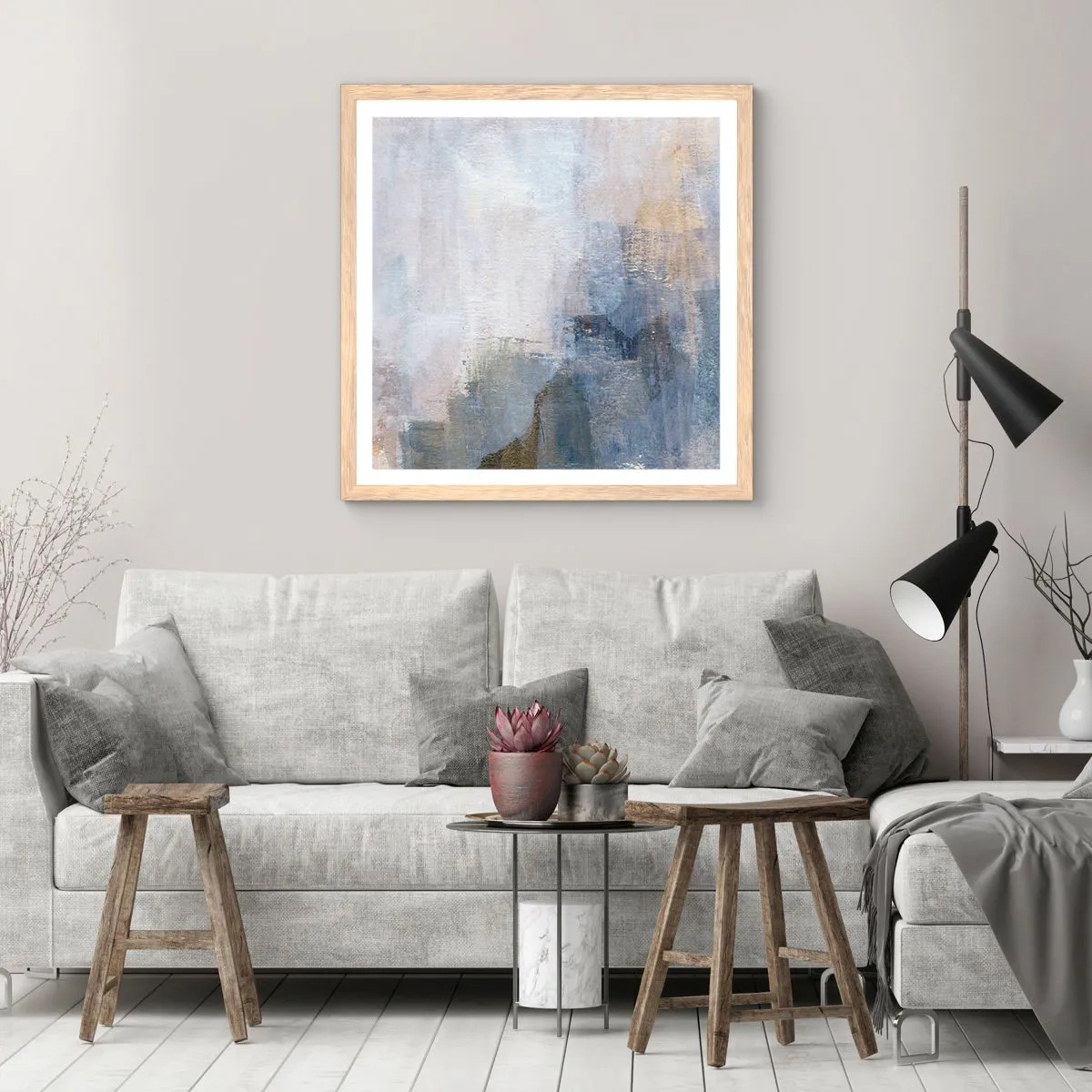 Plakat i ramme af lyst egetræ - Farvetoner og akkorder - 50x50 cm