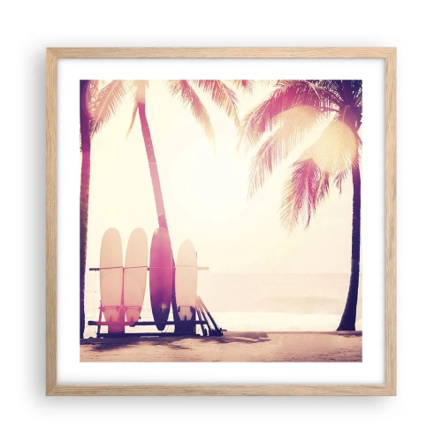 Plakat i ramme af lyst egetræ - Det bliver en fantastisk dag - 50x50 cm