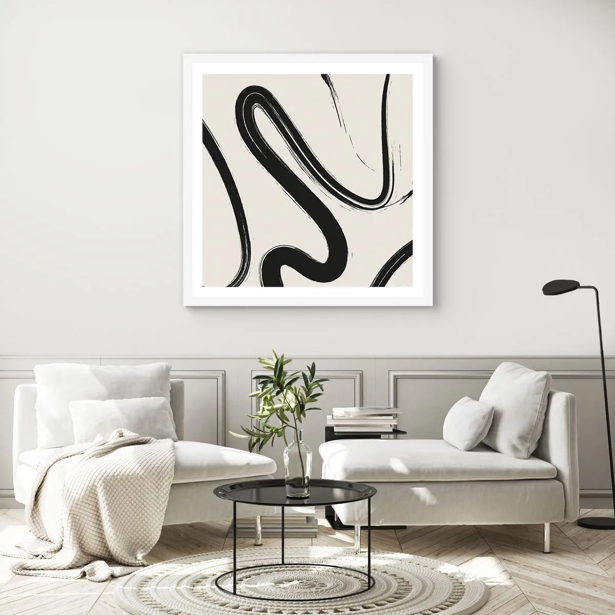 Plakat i hvid ramme - Sort og hvid fantasifuldhed - 40x40 cm