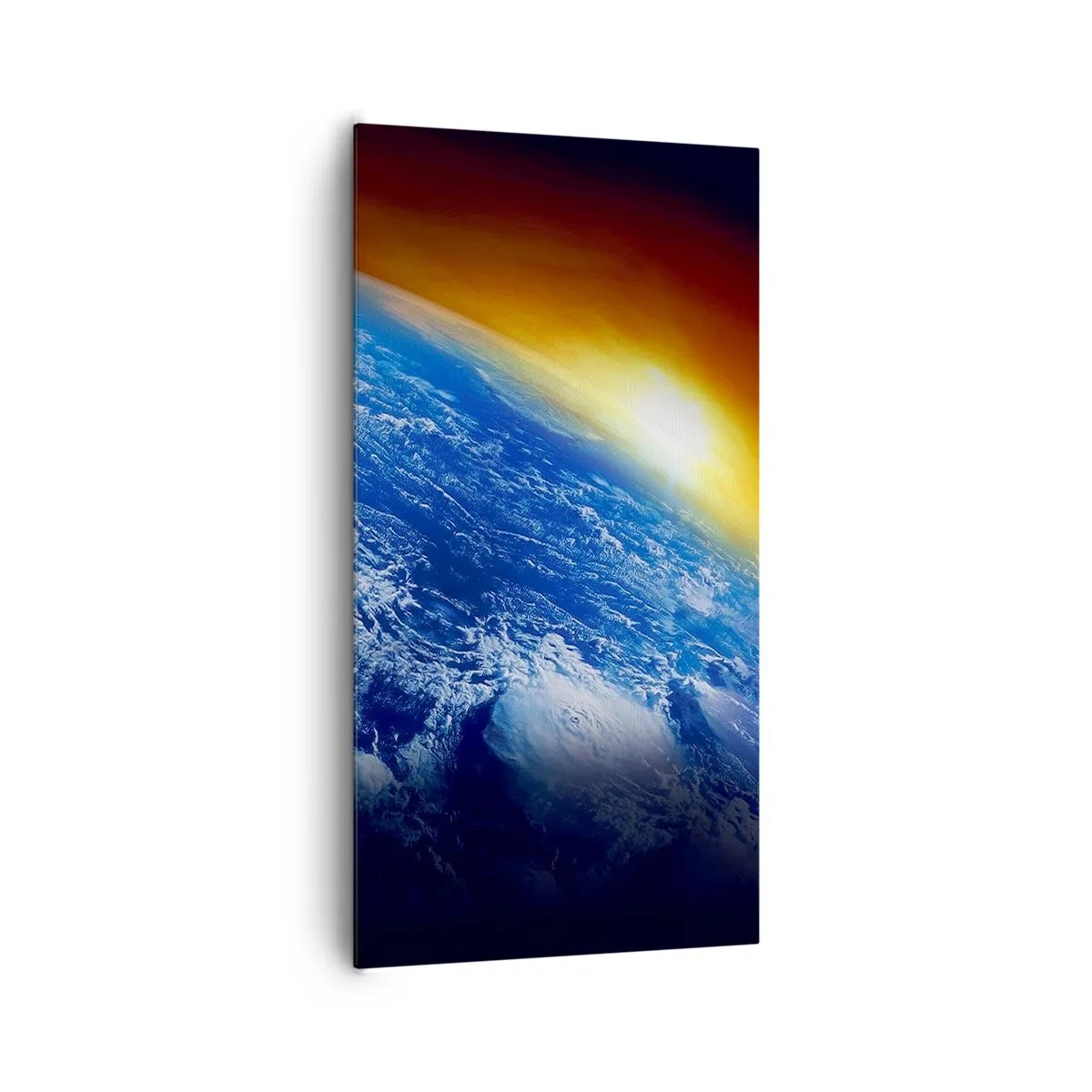 Lærredstryk - Billede på lærred - Solopgang over den blå planet - 65x120 cm
