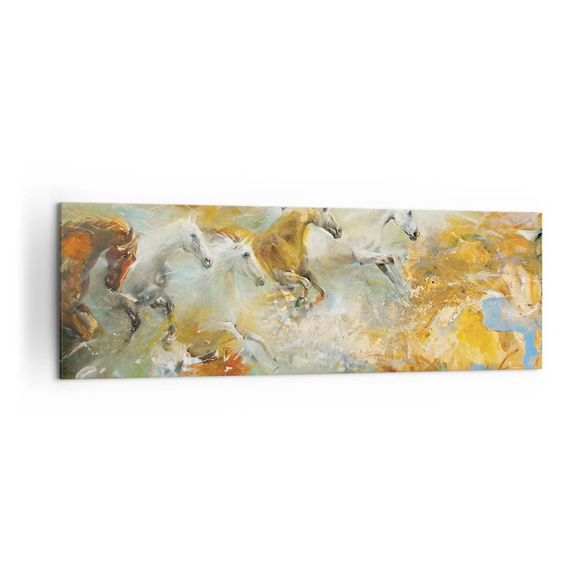 Lærredstryk - Billede på lærred - Galopperer gennem lyset - 160x50 cm