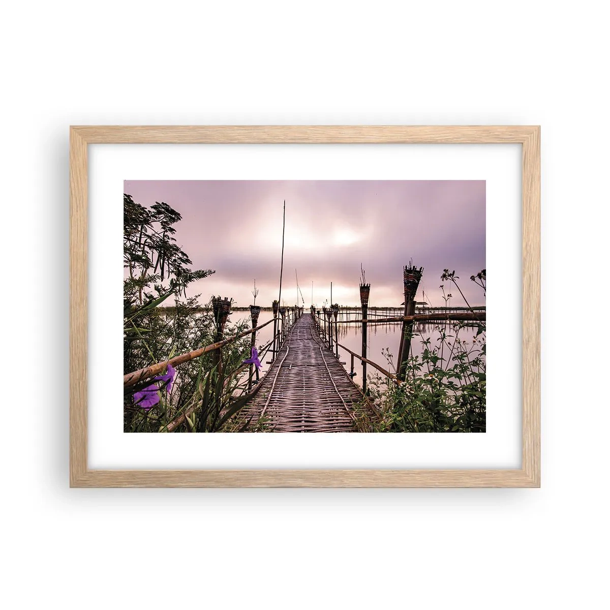 Plakat i ramme af lyst egetræ - Den stille og rolige atmosfære i Asien - 40x30 cm