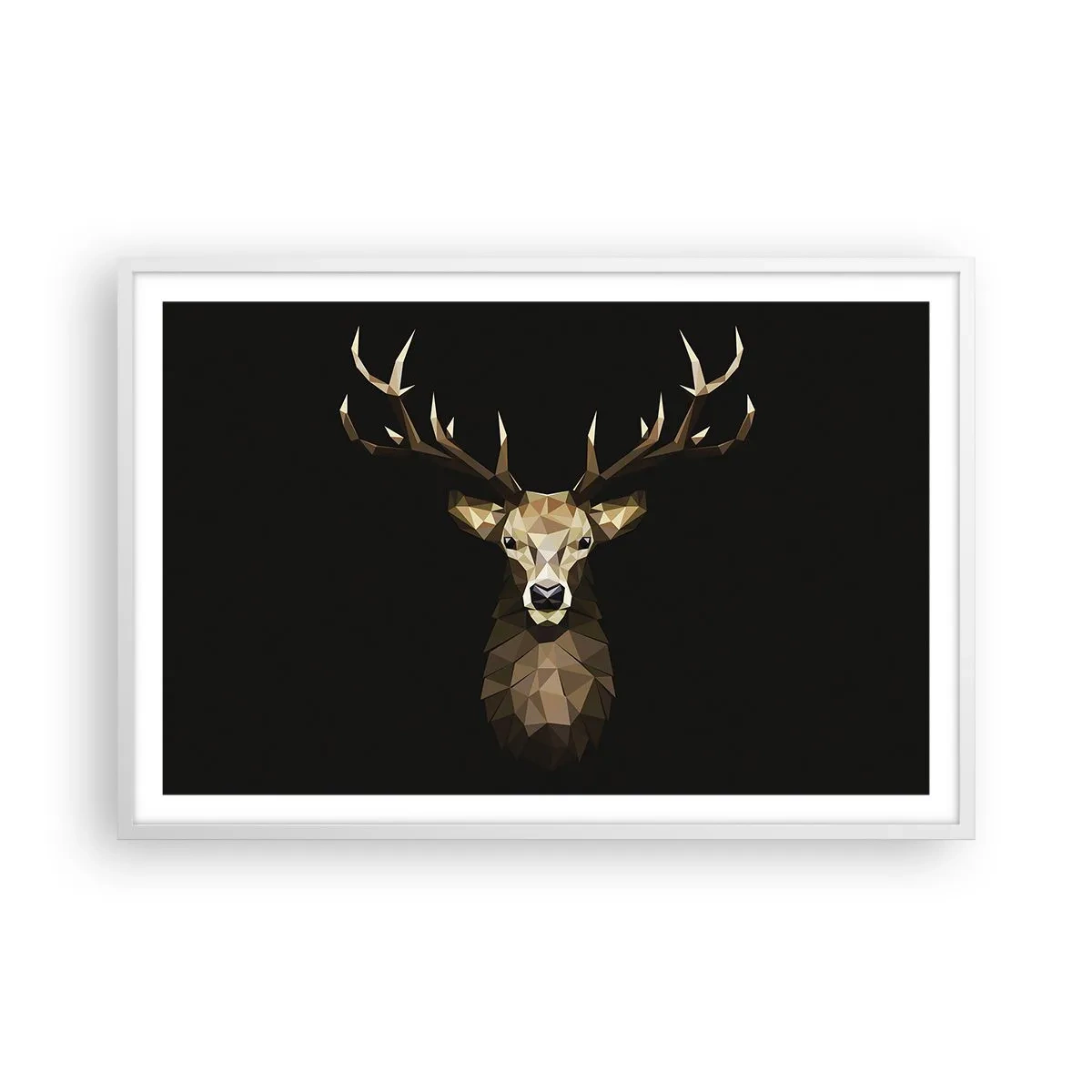 Plakat i hvid ramme - Kubistisk hjort - 91x61 cm