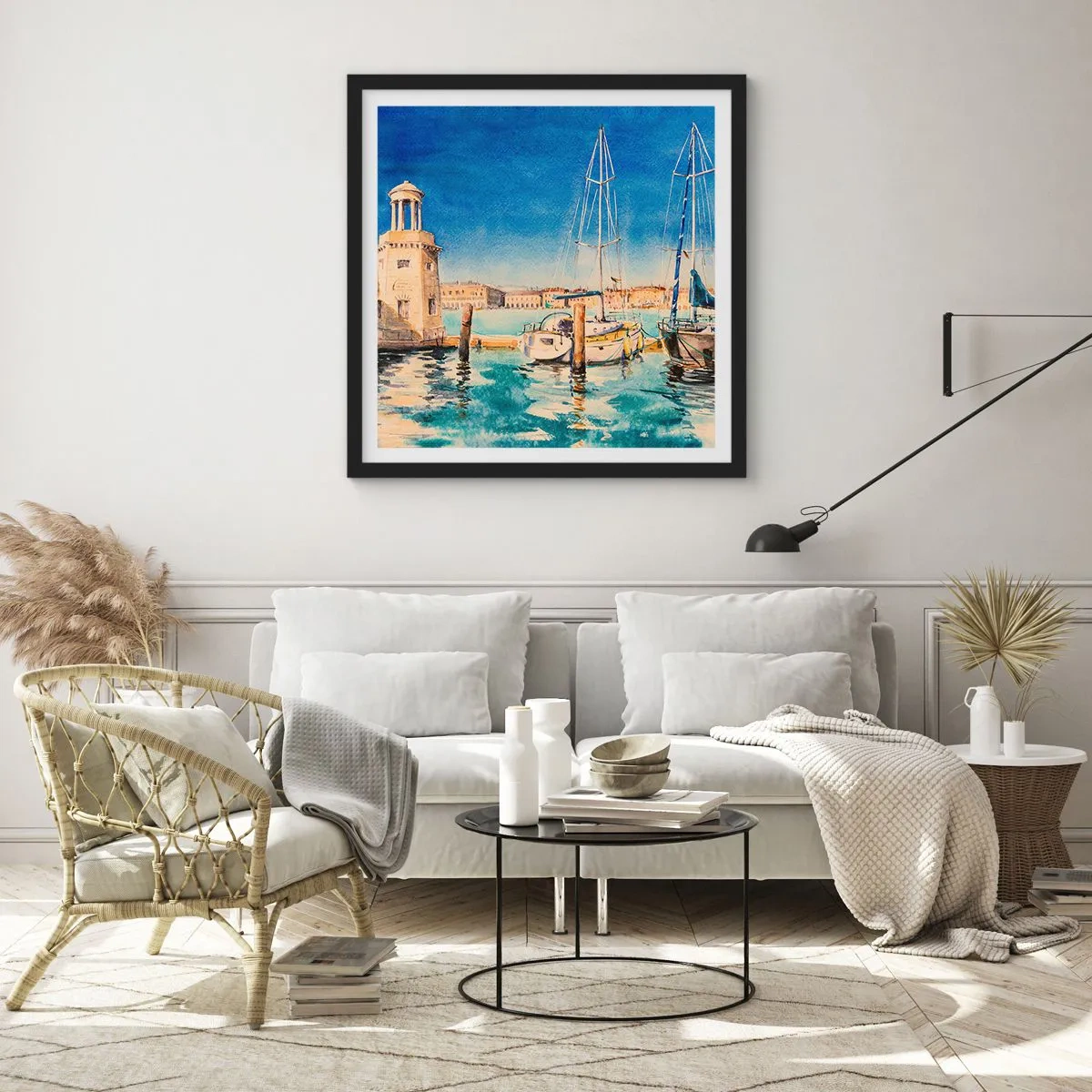 Plakat i sort ramme - Solrig lagune - 60x60 cm