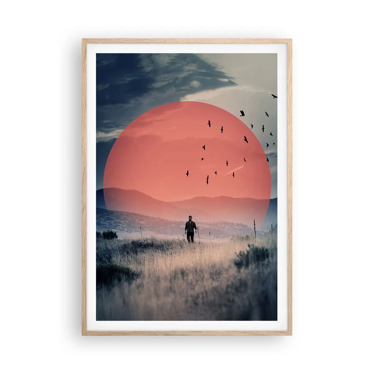 Plakat i ramme af lyst egetræ - I sine elementer - 70x100 cm