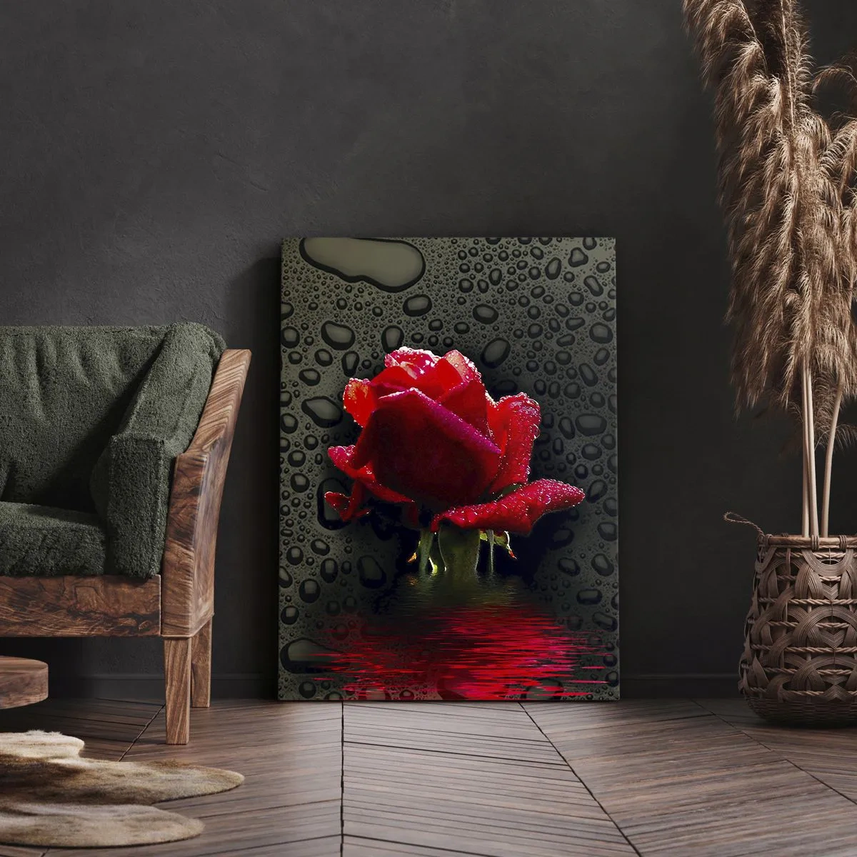 Lærredstryk - Billede på lærred - Rød og sort - 50x70 cm