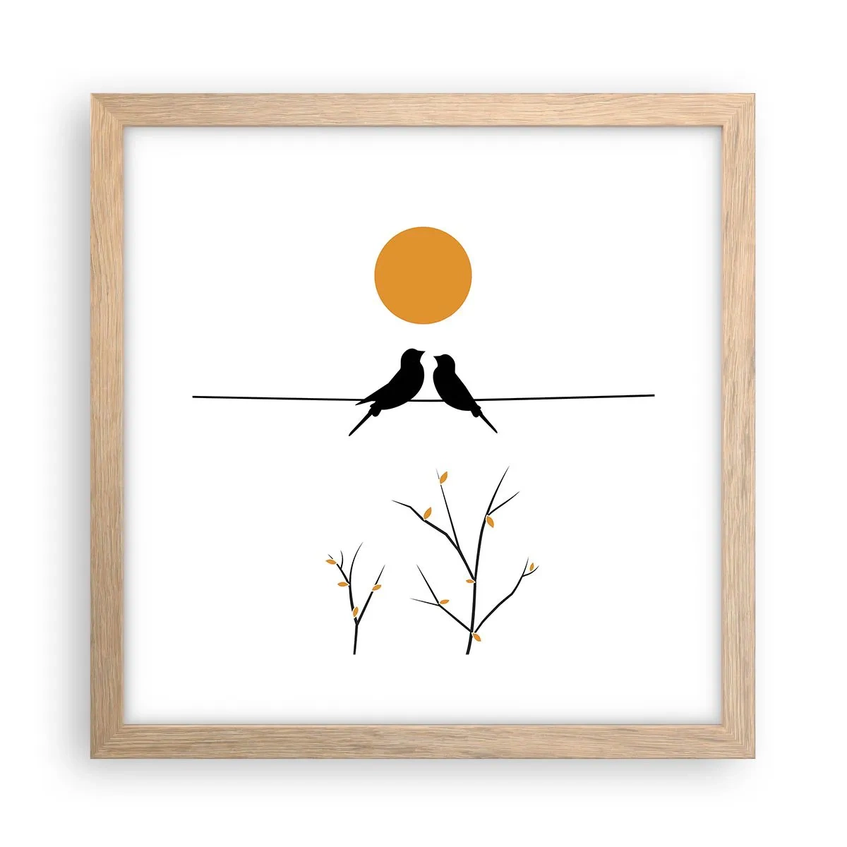 Plakat i ramme af lyst egetræ - Nattergal - 30x30 cm