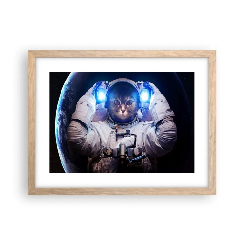 Plakat i ramme af lyst egetræ - Houston, I har et problem - 40x30 cm