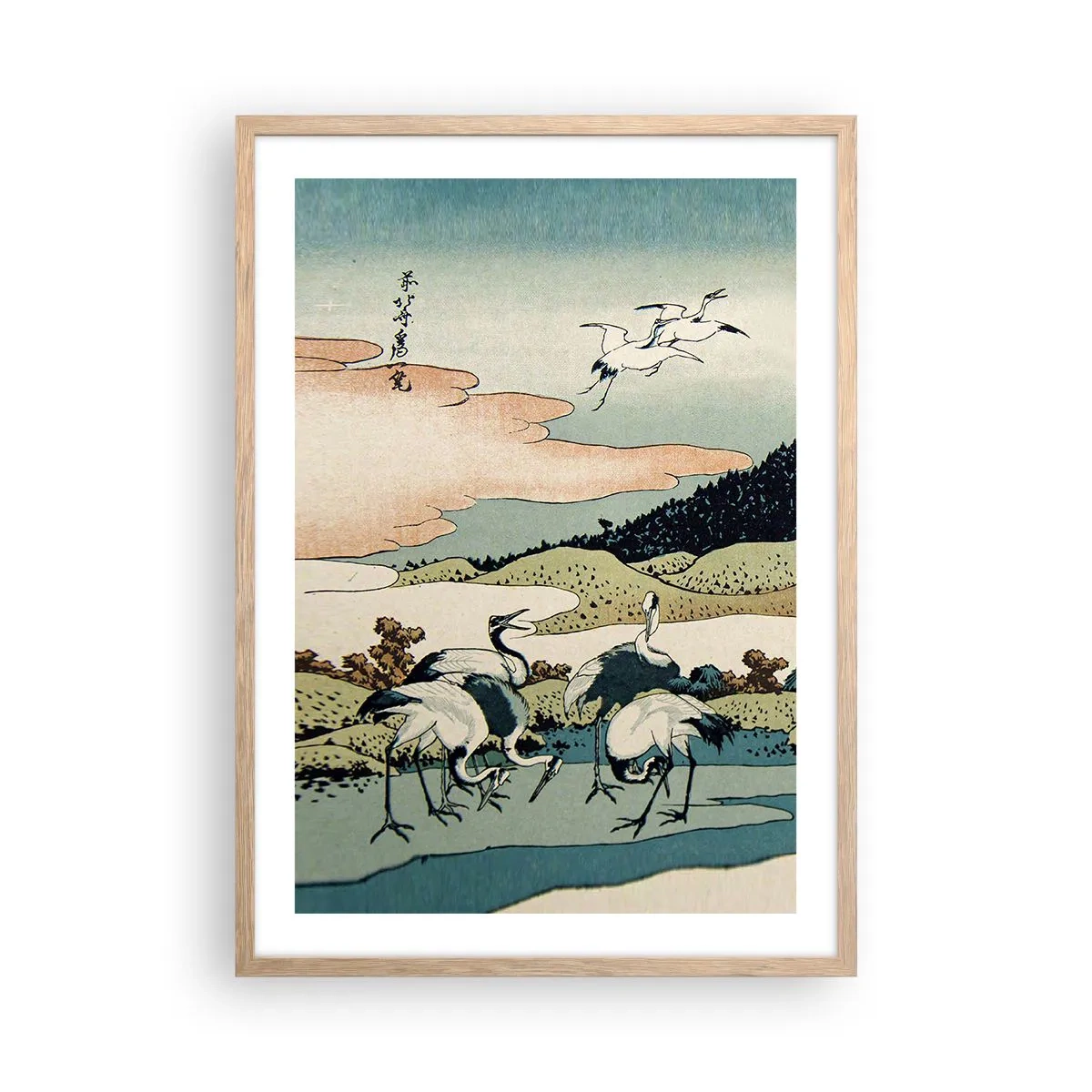 Plakat i ramme af lyst egetræ - I japansk ånd - 50x70 cm