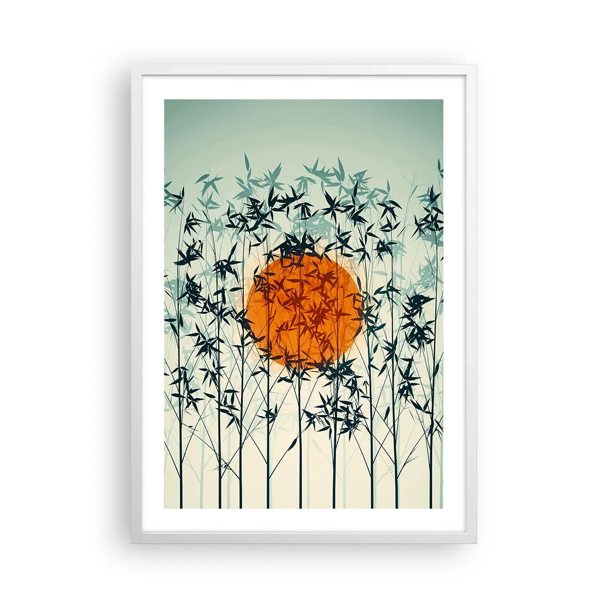 Plakat i hvid ramme - Japansk sol - 50x70 cm