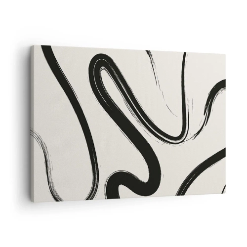 Lærredstryk - Billede på lærred - Sorte og hvide buede linjer på en lys baggrund - 70x50cm - Sort og hvid fantasifuldhed - Moderne vægdekoration til stue og soveværelse ARTTOR