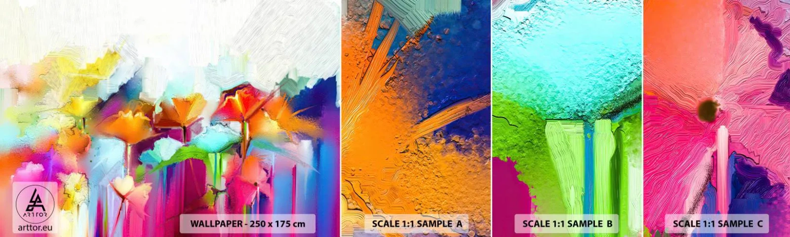 Fototapet Prøve Standard Eco - Regnbuen i blomstring - Abstraktion, Blomster, Stykke - 100x30 cm