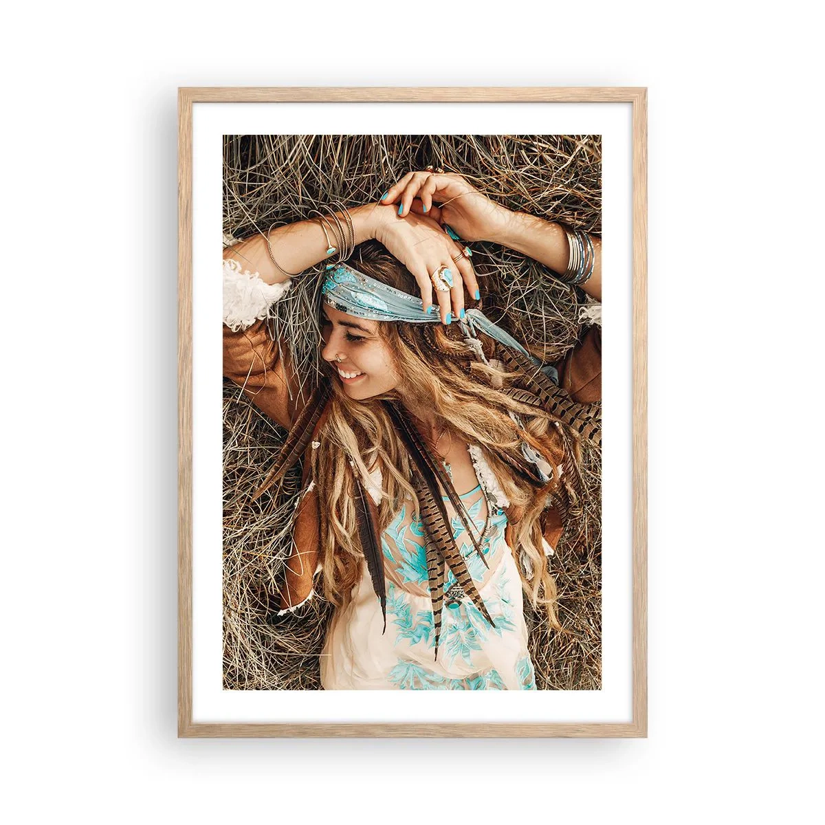 Plakat i ramme af lyst egetræ - På vej til kærlighedens sommer - 50x70 cm