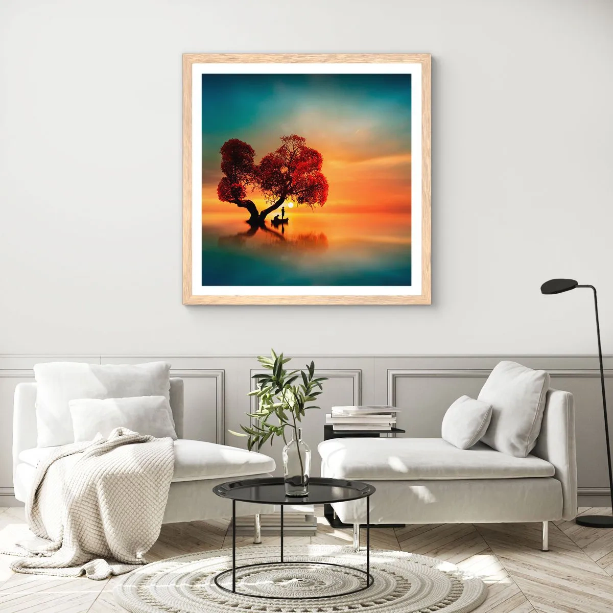 Plakat i ramme af lyst egetræ - Fjern og tavs verdensløshed - 40x40 cm