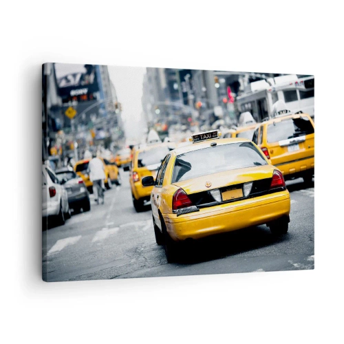 Lærredstryk - Billede på lærred - Gule taxaer på en travl gade i centrum af metropolen - 70x50cm - Kun i denne by - Moderne vægdekoration til stue og soveværelse ARTTOR