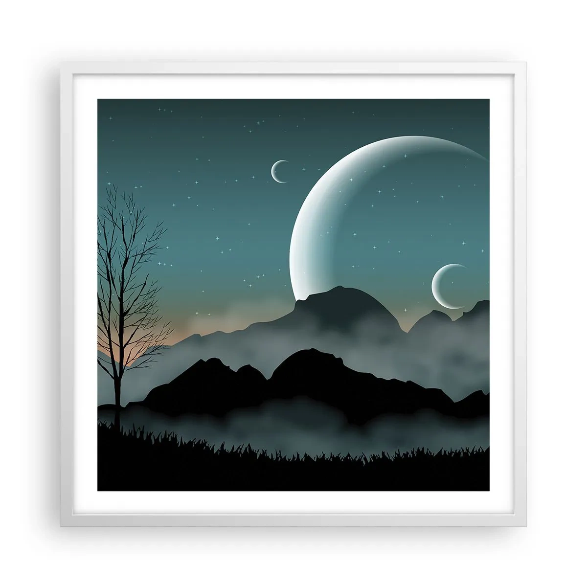 Plakat i hvid ramme - Karneval i den stjerneklare nat - 60x60 cm