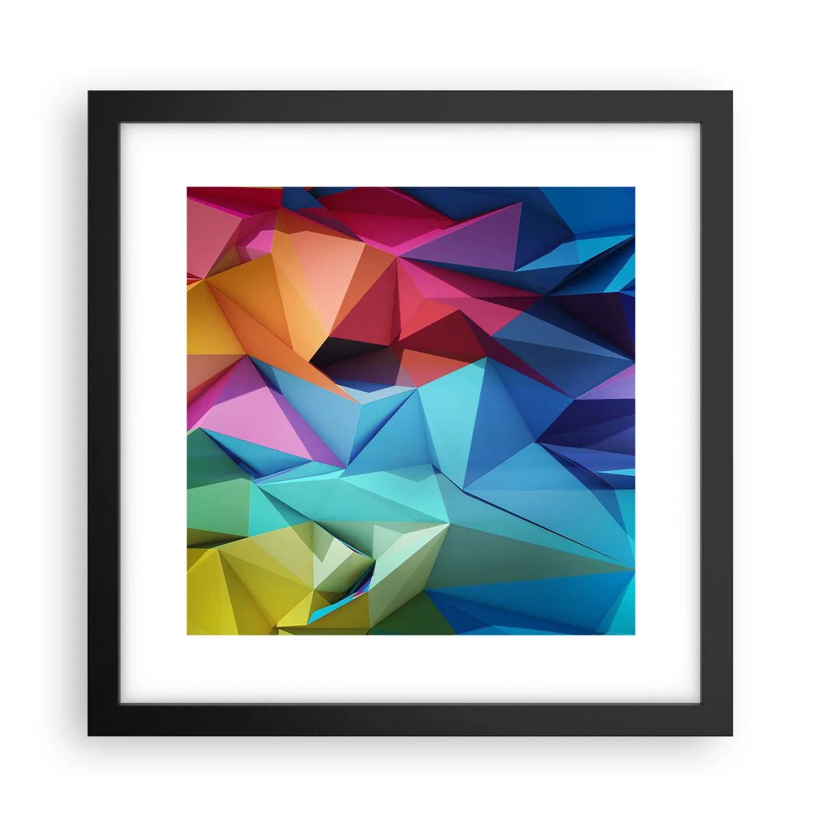 Plakat i sort ramme - Regnbue origami - 30x30 cm