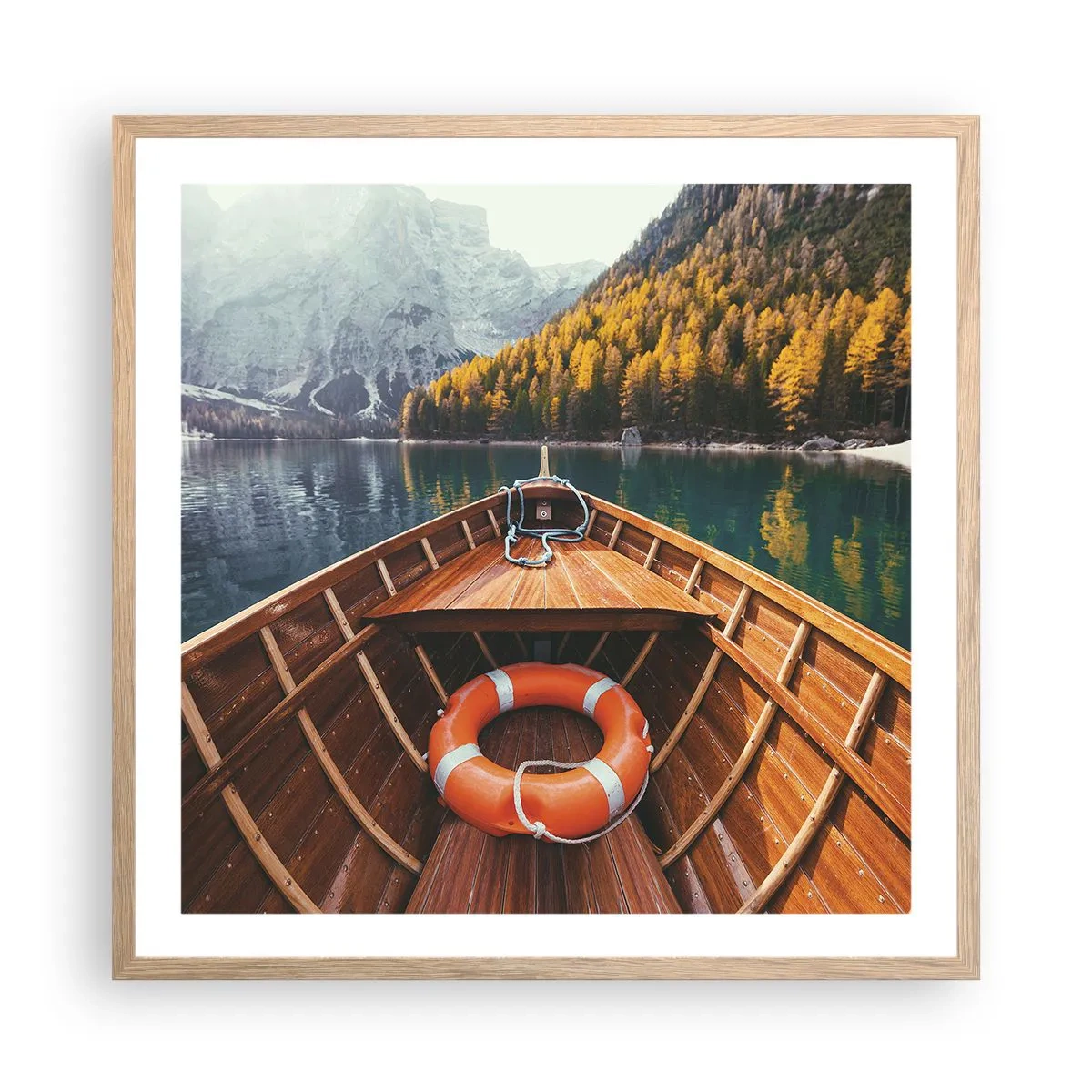 Plakat i ramme af lyst egetræ - Bjergtur - 60x60 cm