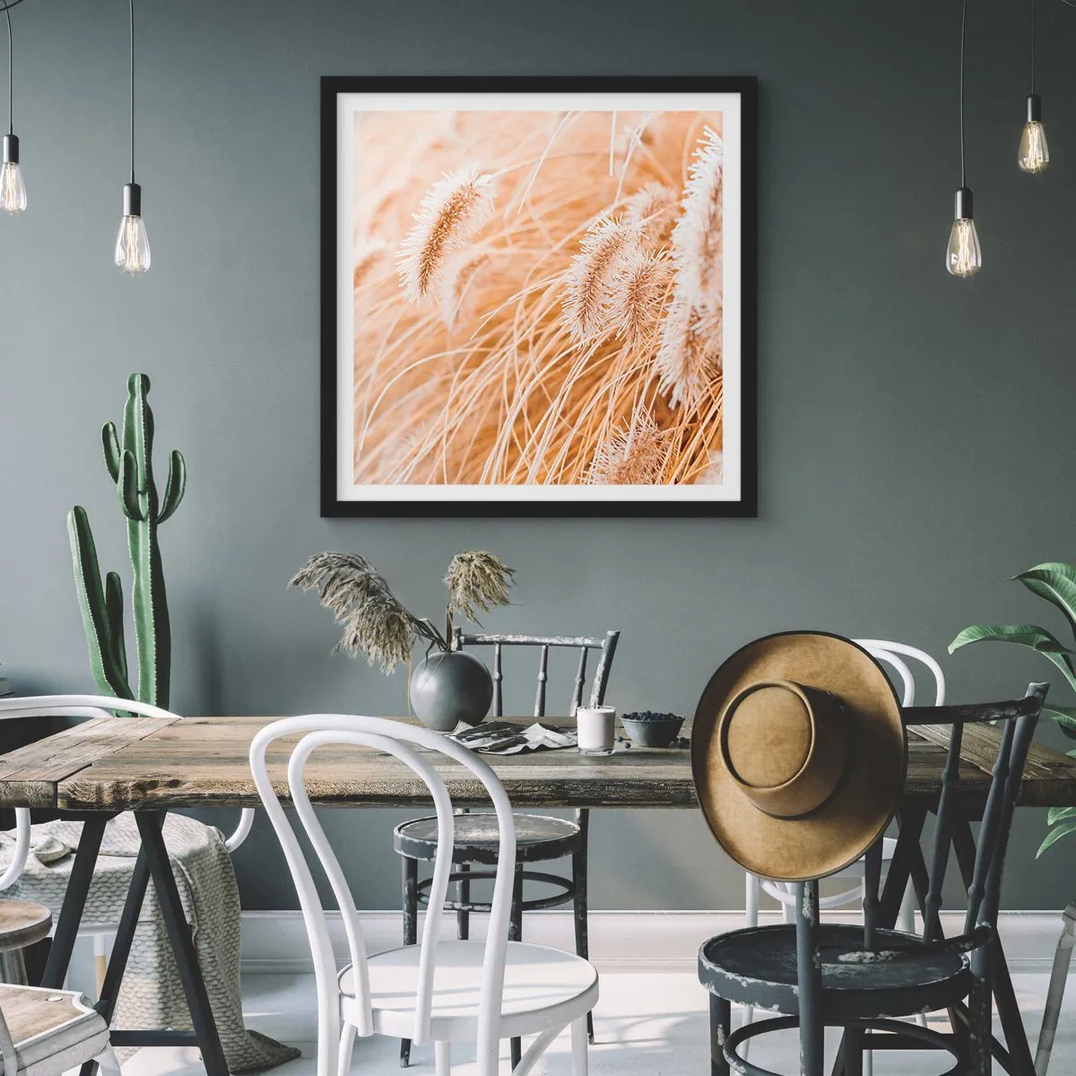 Plakat i sort ramme - Gyldent susen af græsser - 40x40 cm