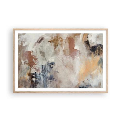 Plakat i ramme af lyst egetræ - Tågeagtig abstraktion - 91x61 cm