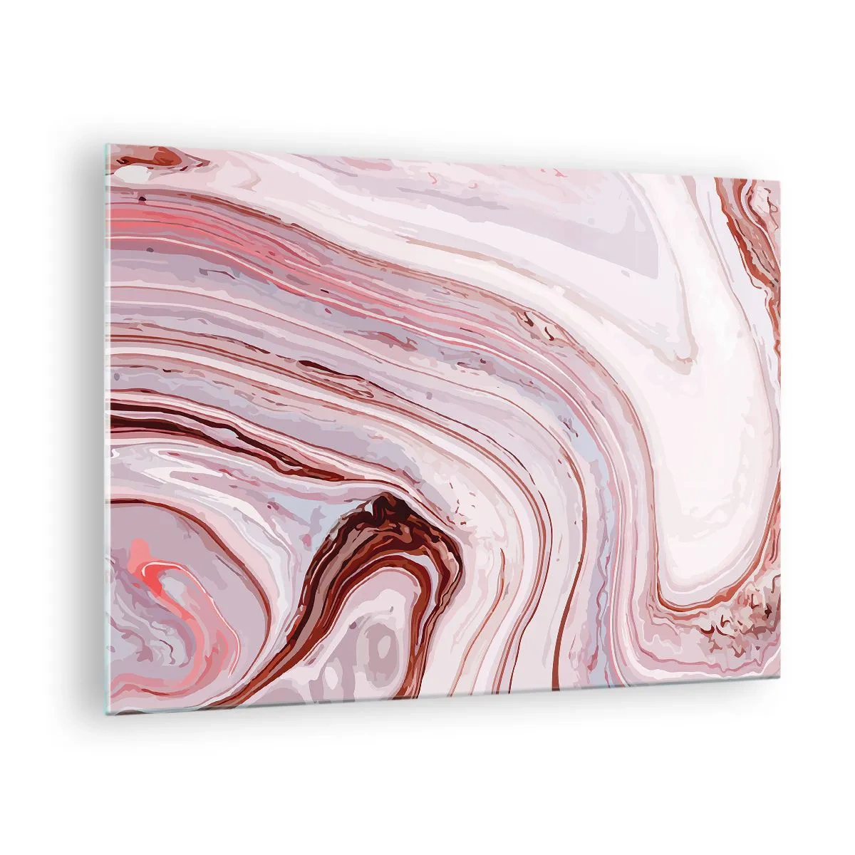 Billede på glas - Marmormønster i nuancer af lyserød og brun - 70x50cm - Lige frem og derefter til højre ned - Moderne vægdekoration til stue og soveværelse ARTTOR