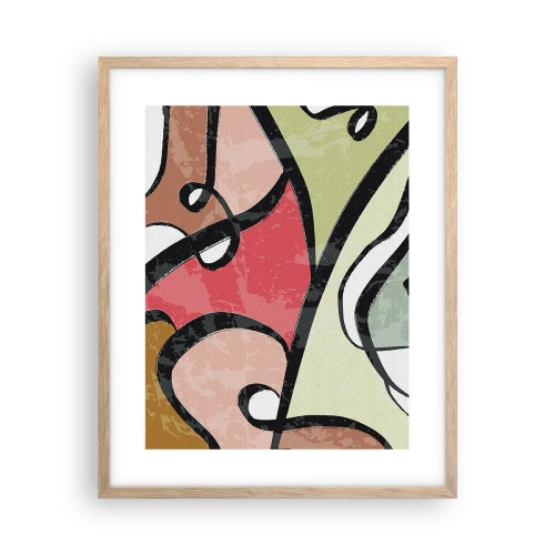 Plakat i ramme af lyst egetræ - Pirouetter blandt farver - 40x50 cm