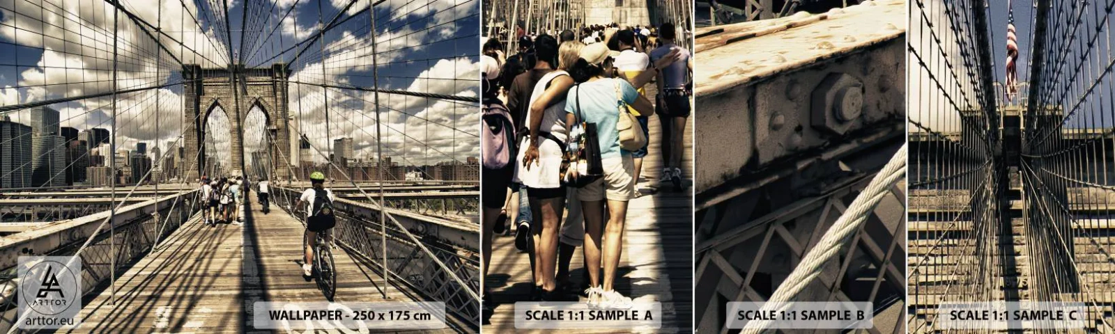 Fototapet Prøve Standard Eco - Lige til hjertet af byen - Brooklyn Bridge, New York, By - 100x30 cm