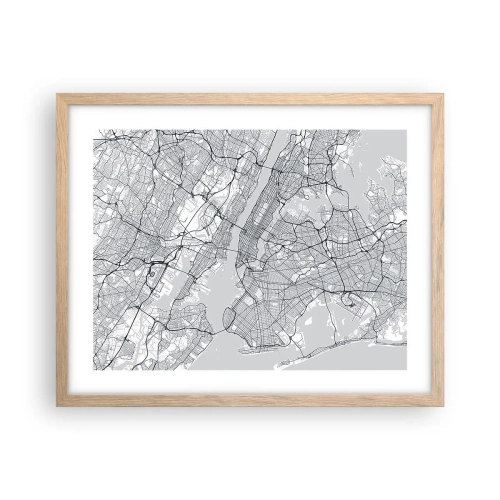 Plakat i ramme af lyst egetræ - Anatomi af en storby - 50x40 cm