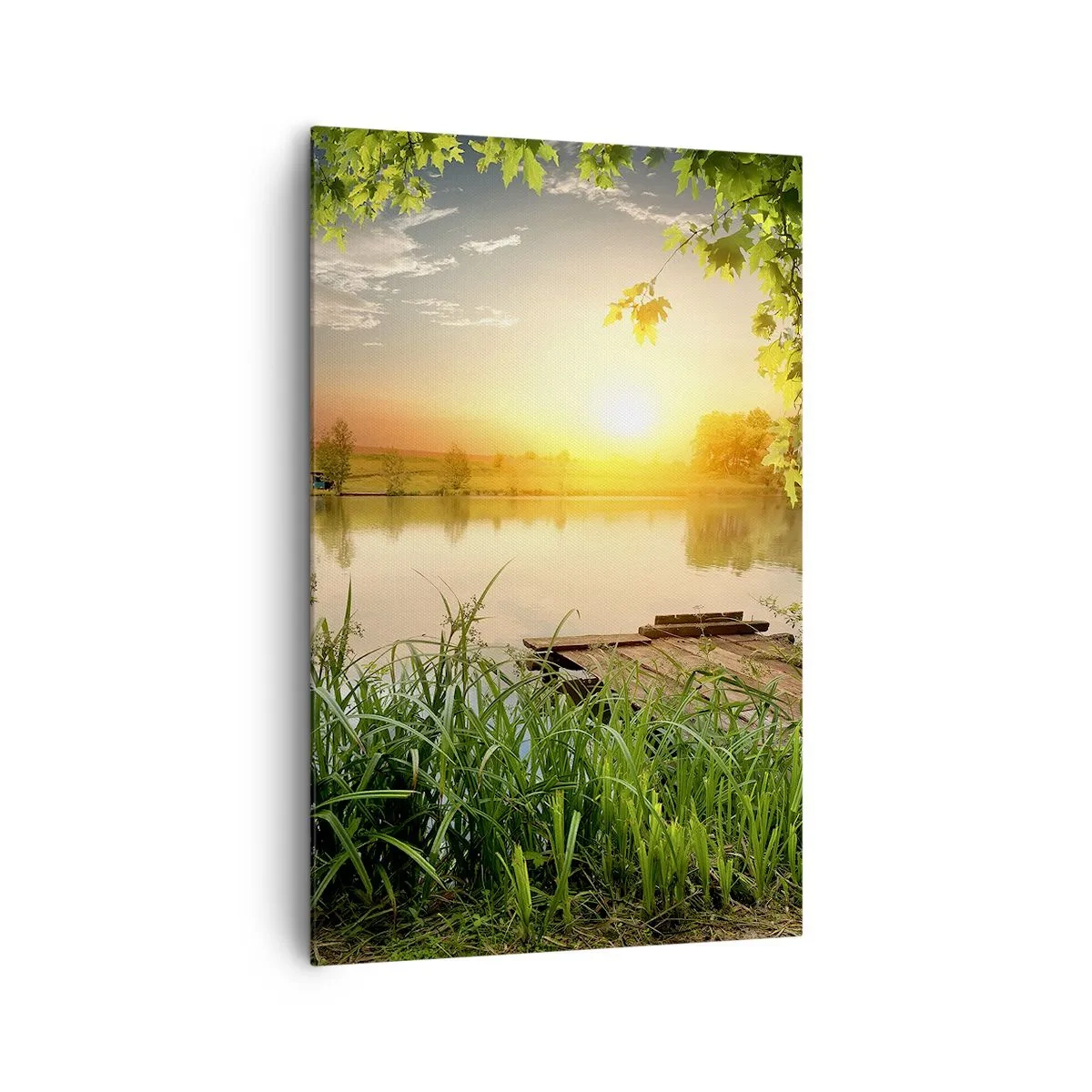 Lærredstryk - Billede på lærred - Landskab i en grøn ramme - 80x120 cm