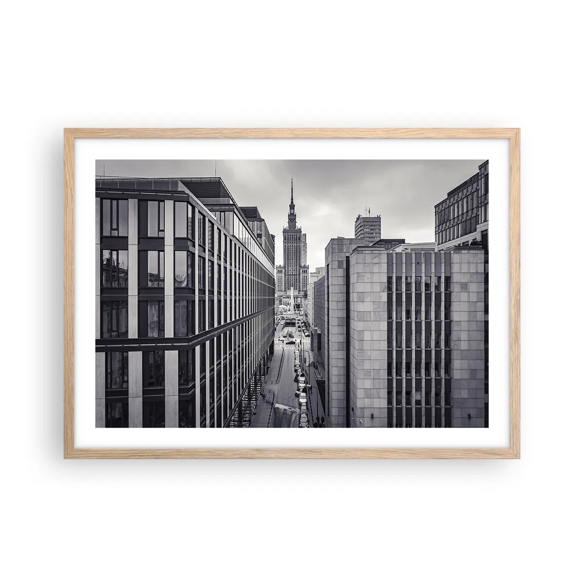 Plakat i ramme af lyst egetræ - Warszawa dalen - 70x50 cm