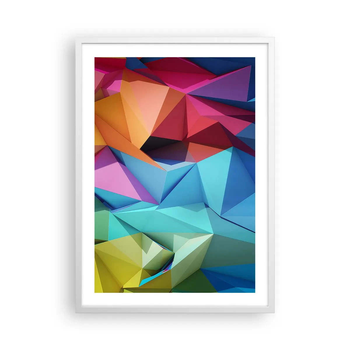Plakat i hvid ramme - Regnbue origami - 50x70 cm