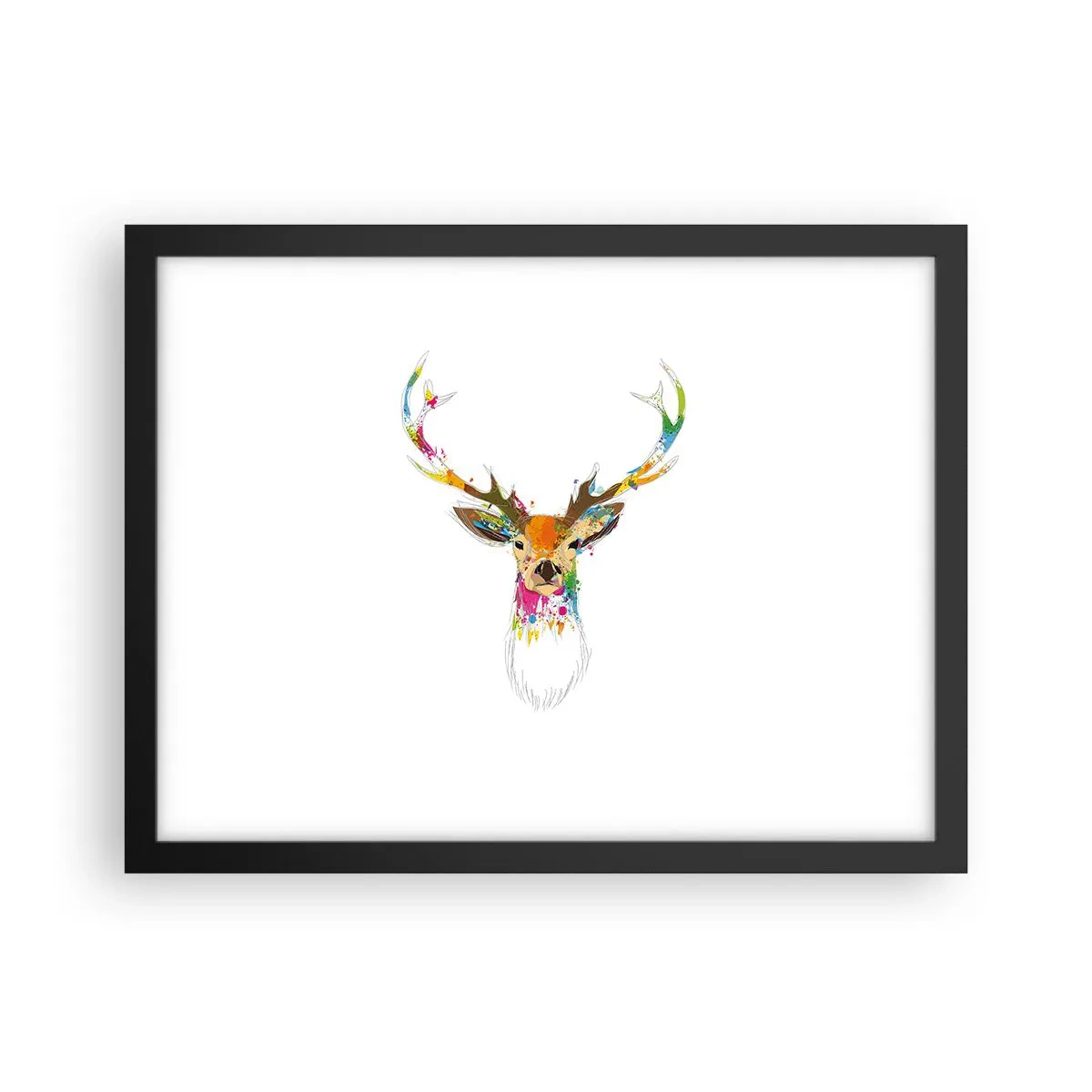 Plakat i sort ramme - Blid kronhjort badet i farver - 40x30 cm