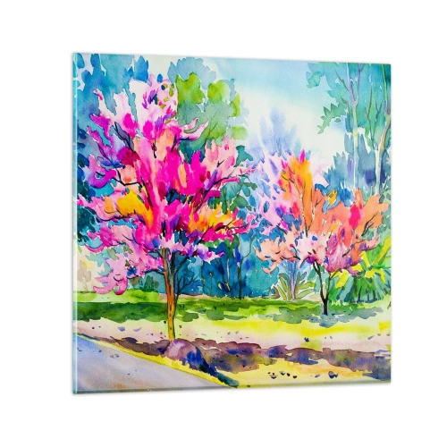 Billede på glas - Regnbuehaven i forårets pragt - 30x30 cm