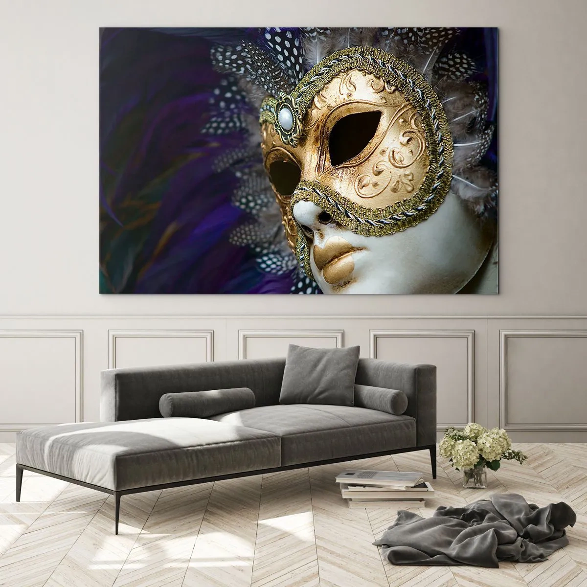 Billede på glas - Venetiansk portræt i guld - 120x80 cm