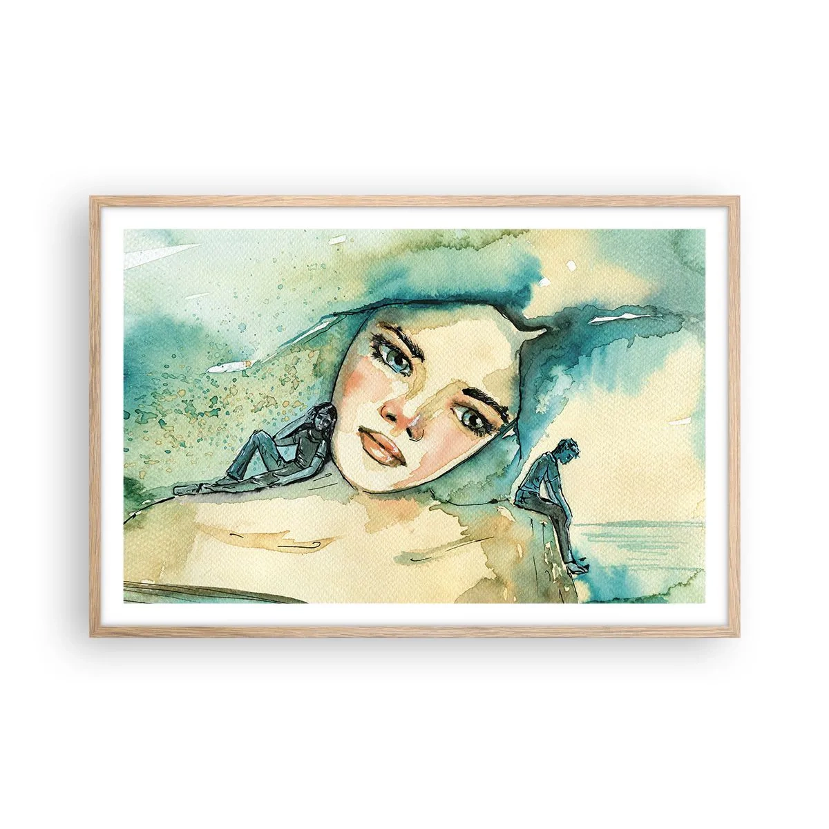 Plakat i ramme af lyst egetræ - Am I blue? - 91x61 cm