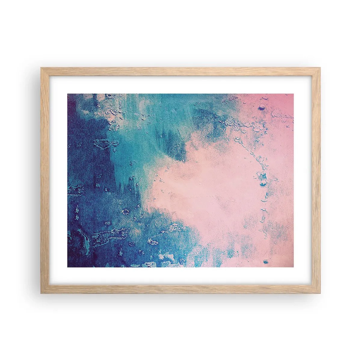 Plakat i ramme af lyst egetræ - Blå omfavnelse - 50x40 cm