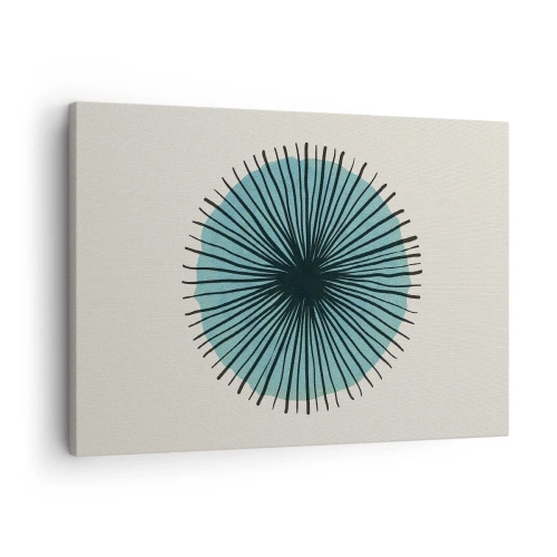 Lærredstryk - Billede på lærred - Abstrakt cirkulær form med blå stråler - 70x50cm - Strålende på blå - Moderne vægdekoration til stue og soveværelse ARTTOR