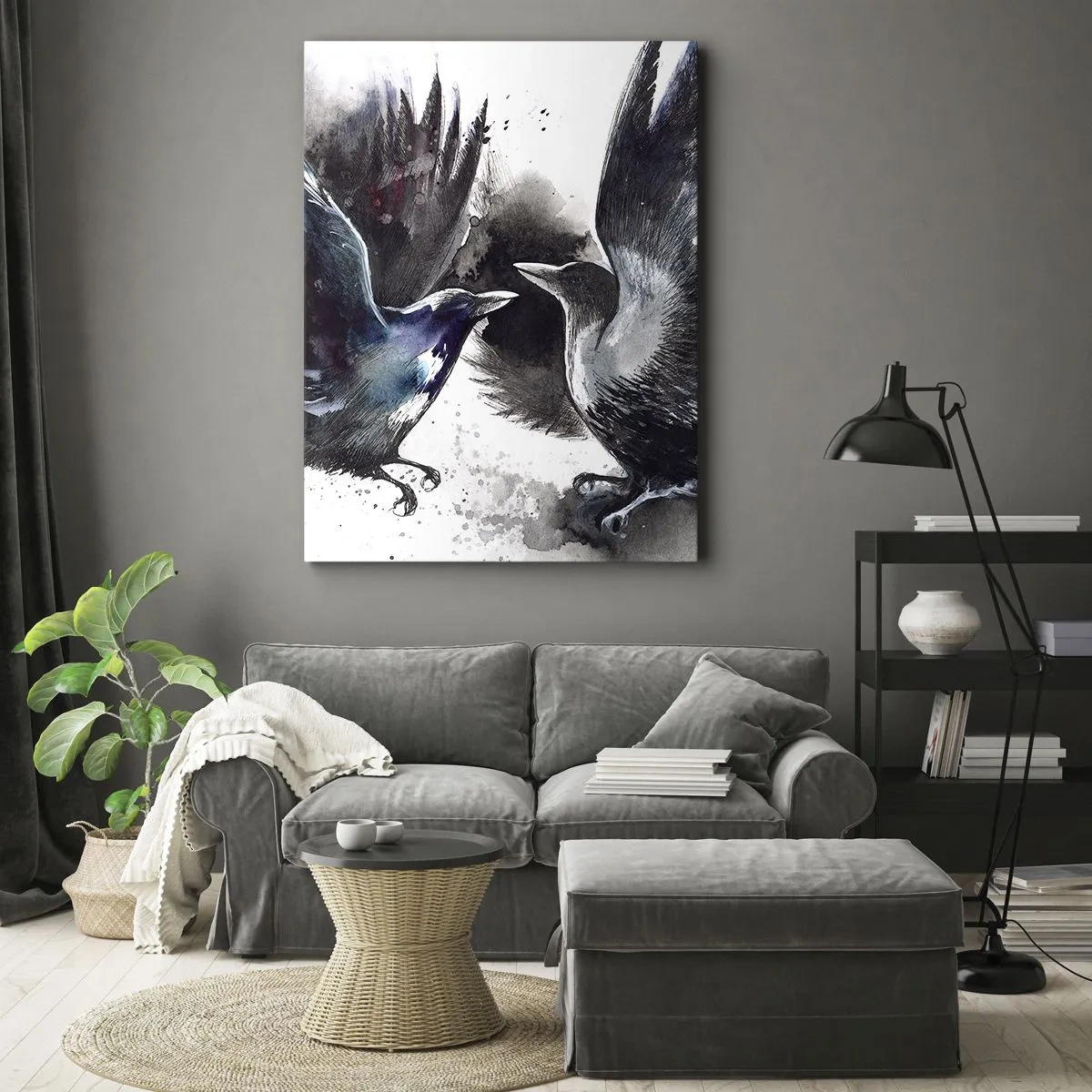 Lærredstryk - Billede på lærred - En ravn til en ravn... - 50x70 cm