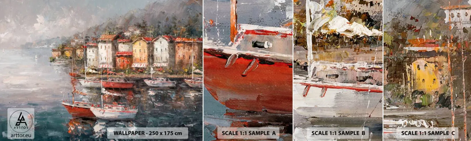 Fototapet Prøve Standard Eco - Romantisk paradis - Arkitektur, Havneby, Sejlbåd - 100x30 cm