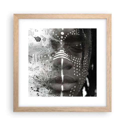 Plakat i ramme af lyst egetræ - Opdag den oprindelige ånd - 30x30 cm