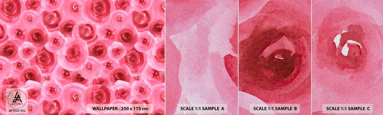 Prøve Fototapet Premium Sand - Roser under og over - Blomster, Skønhed, Romantikken - 100x30 cm