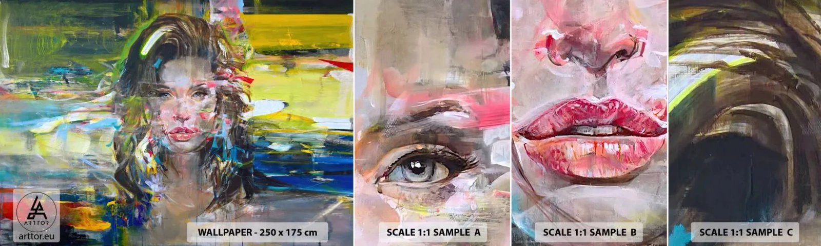 Prøve Fototapet Selvklæbende Deluxe Sticker - Bag lufttæppet - Portræt af en kvinde, ansigt, Abstraktion - 100x30 cm