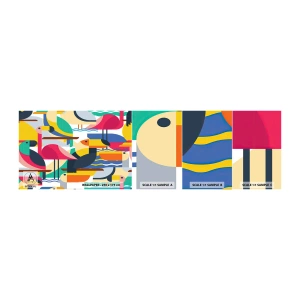 Prøve Fototapet Selvklæbende Deluxe Sticker - Fuglefest - Abstraktion, Pelikan, Stykke - 100x30 cm